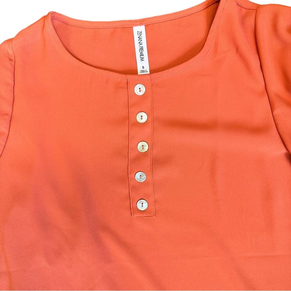 Zenana Blouse Women's Small Orange Waterfall Flared Sleeve Woven Top New - Picture 5 of 5